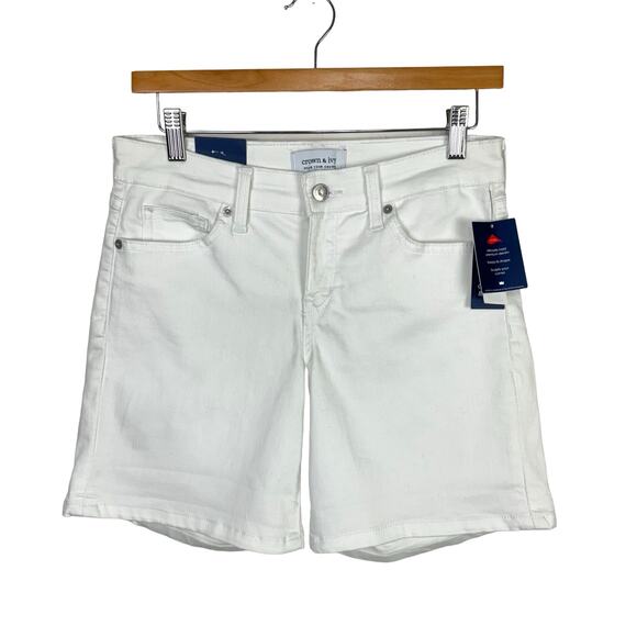 Crown & Ivy NWT White Stretch Denim Mid Rise Summer Shorts - Picture 3 of 7